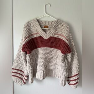 POL Medium Beige Sweater Chunky Knit Baloon Sleeves Boho Hippie Oversized Thick